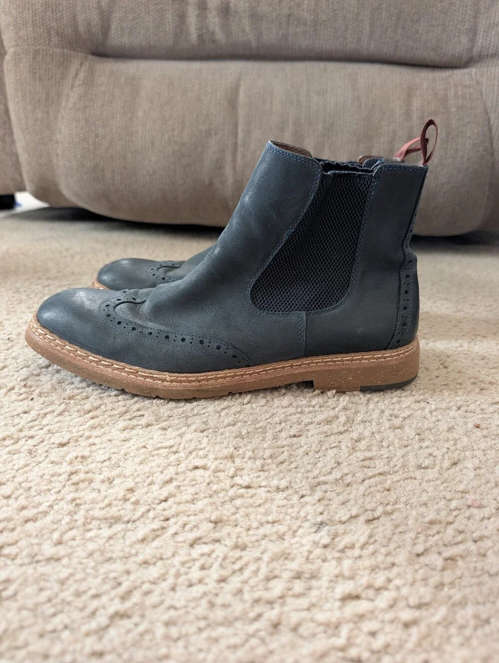 J&M 1850 Men's Navy Leather Chelsea Brogue Boots